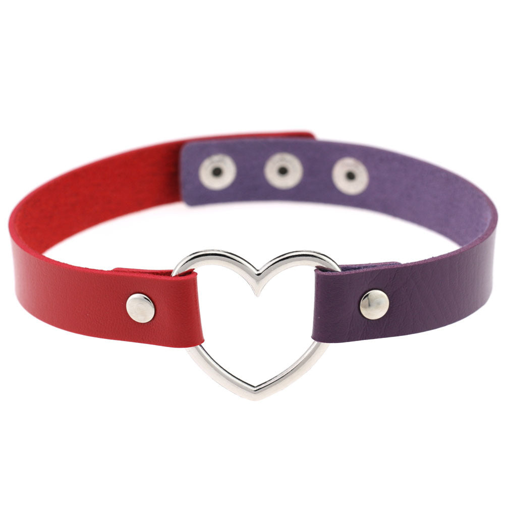 Women's Soft Black Leather Peach Heart-shaped Collar Neck Band Clavicle Necklaces
