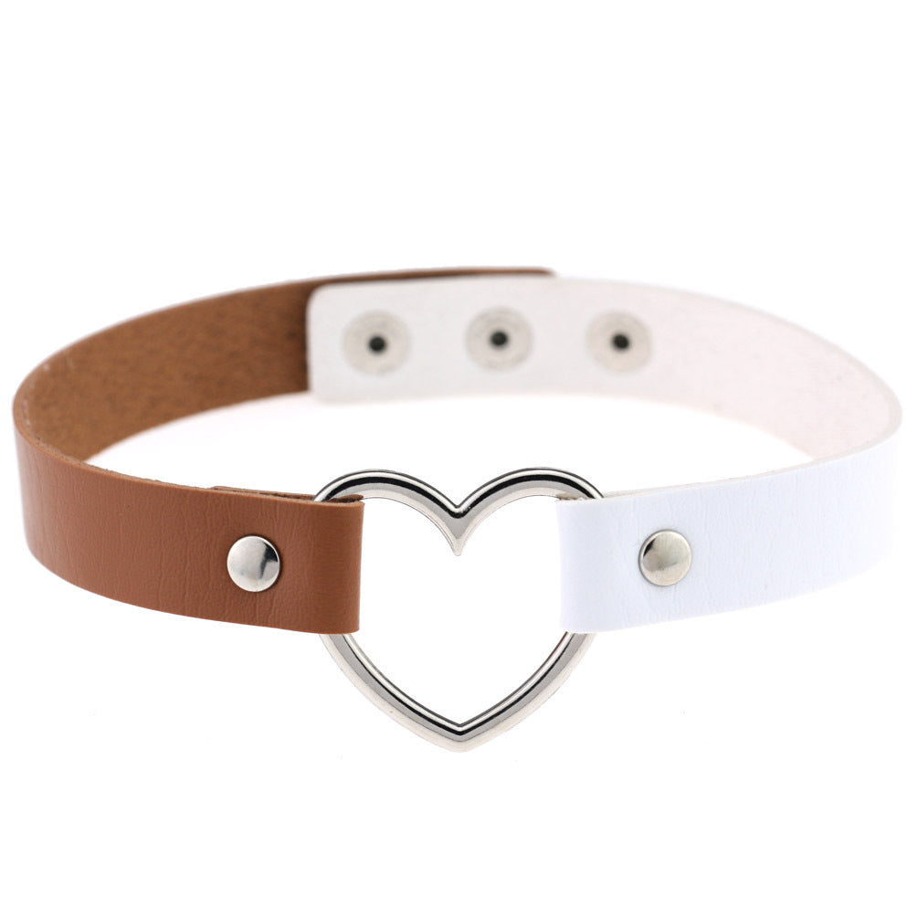 Women's Soft Black Leather Peach Heart-shaped Collar Neck Band Clavicle Necklaces
