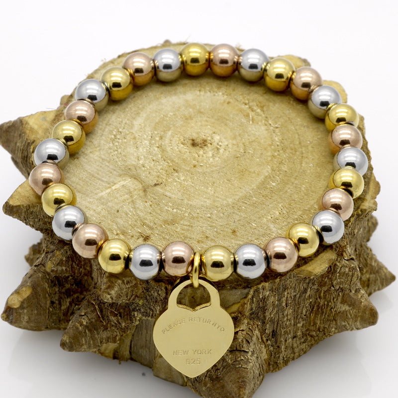 Women's Home Stainless Steel Peach Heart Ball Bead Chain Bracelet
