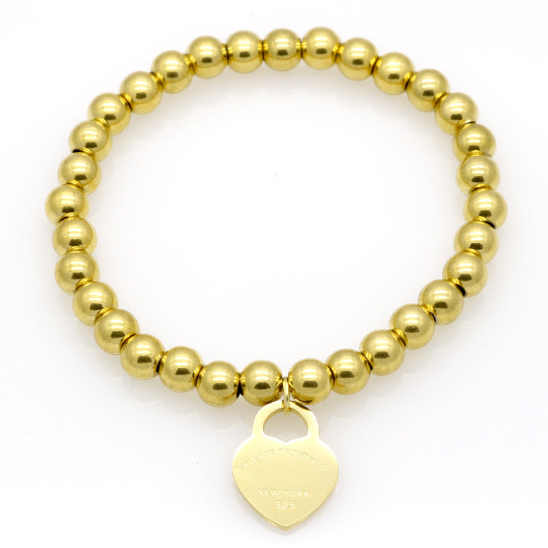 Women's Home Stainless Steel Peach Heart Ball Bead Chain Bracelet