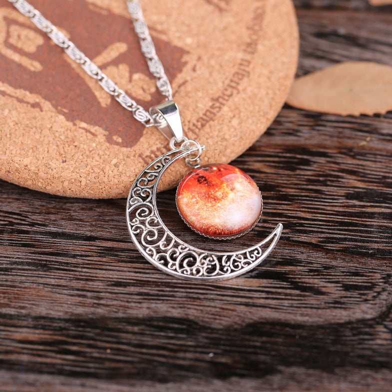 Starry Sky Moon Time Gem Cabochon Necklace