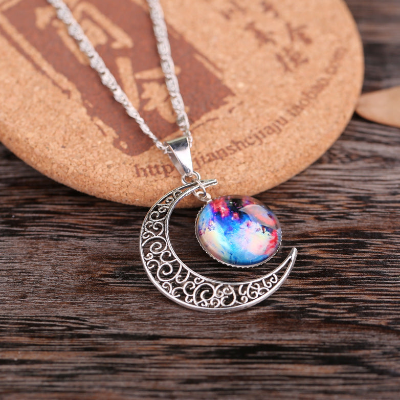 Starry Sky Moon Time Gem Cabochon Necklace