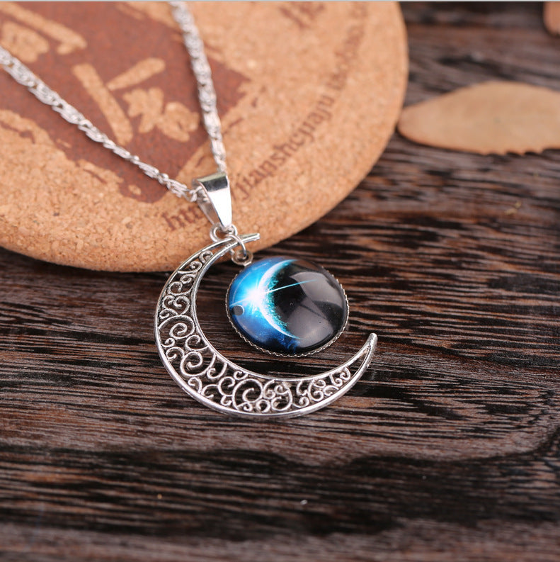 Starry Sky Moon Time Gem Cabochon Necklace