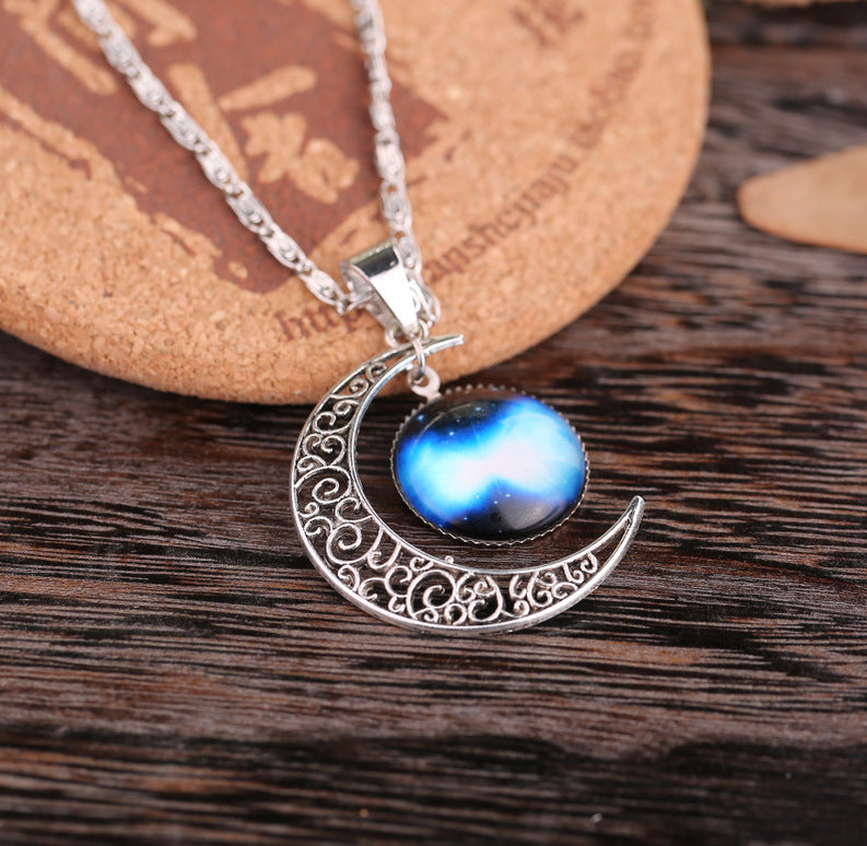 Starry Sky Moon Time Gem Cabochon Necklace