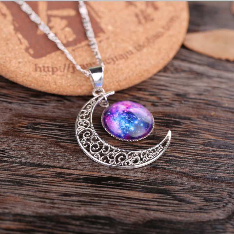 Starry Sky Moon Time Gem Cabochon Necklace
