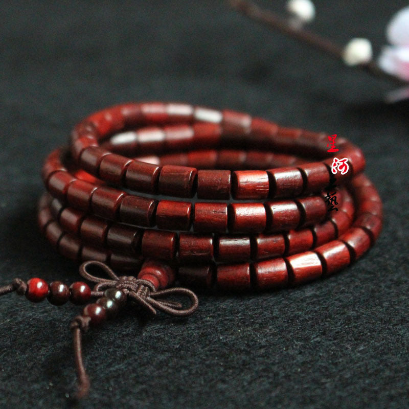 Women's & Men's Rosewood Wooden Barrel Beads Prayer Retro Bracelet