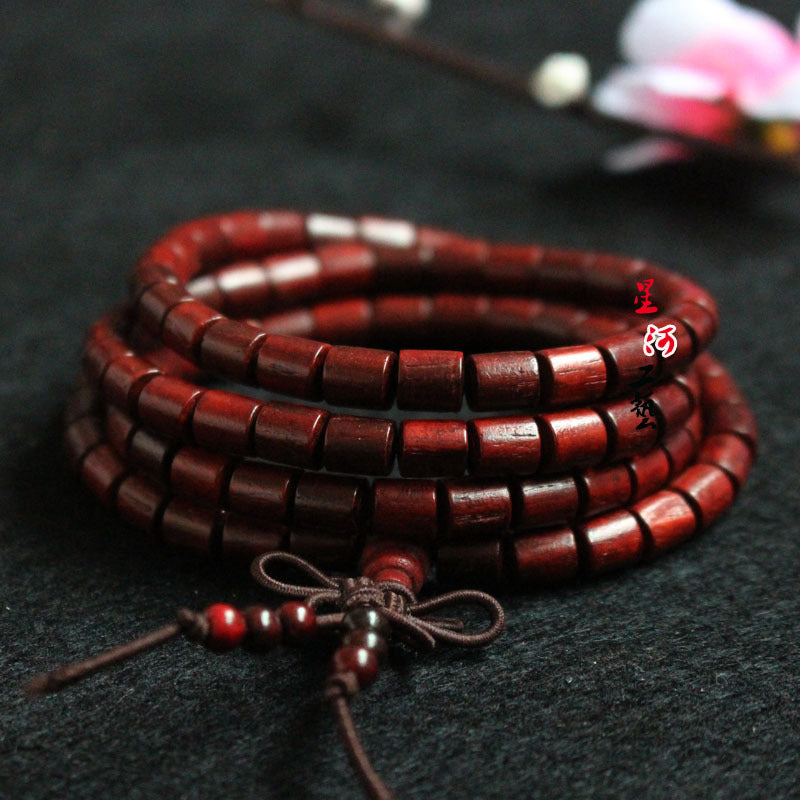 Women's & Men's Rosewood Wooden Barrel Beads Prayer Retro Bracelet