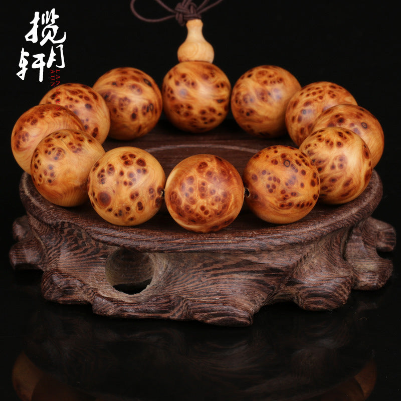 Black Oil High Density Wooden Prayer Beads Gentiana Pattern Bracelet