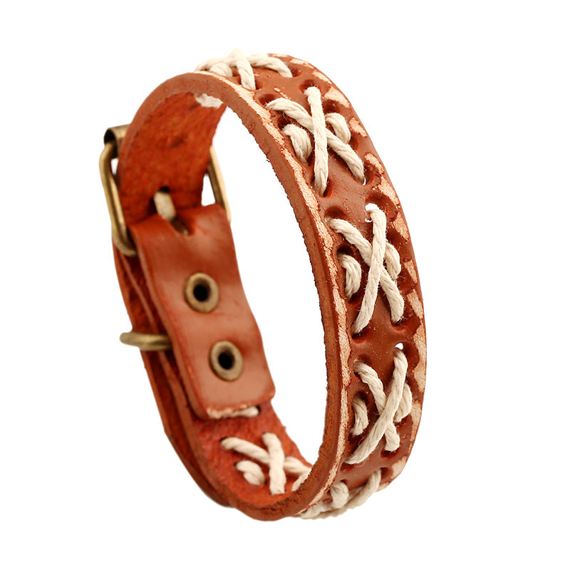 Ornament Vintage Weave Cattle Leather Handmade Bracelets