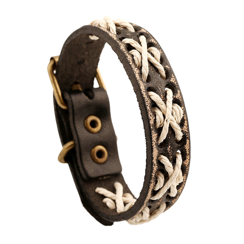 Ornament Vintage Weave Cattle Leather Handmade Bracelets