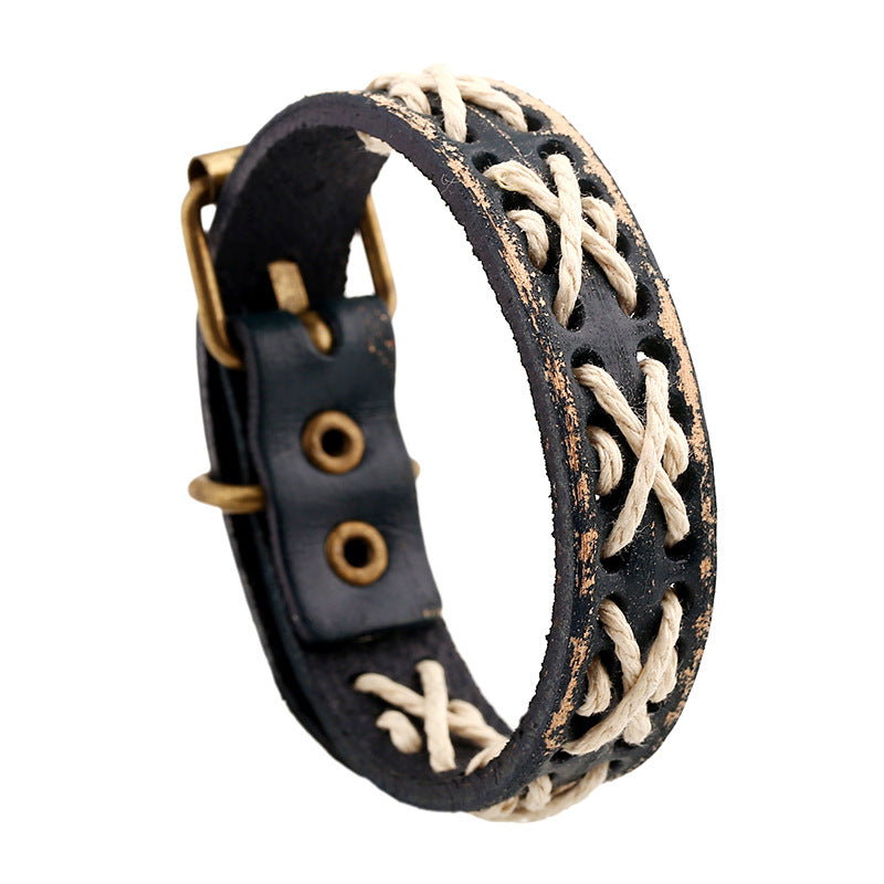 Ornament Vintage Weave Cattle Leather Handmade Bracelets