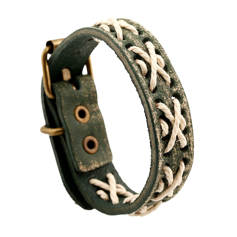 Ornament Vintage Weave Cattle Leather Handmade Bracelets