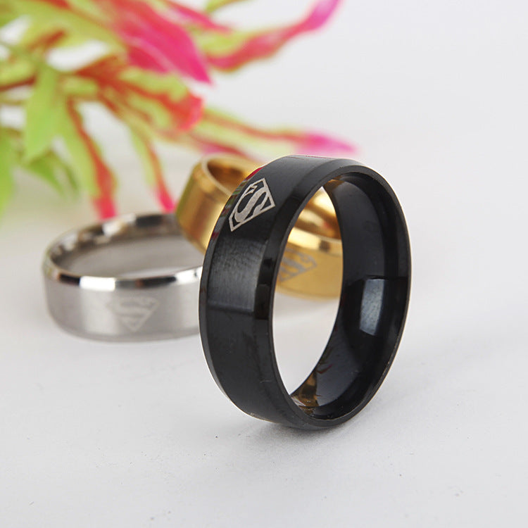 Fashion Stainless Steel Superman Classic Sand Face Rings