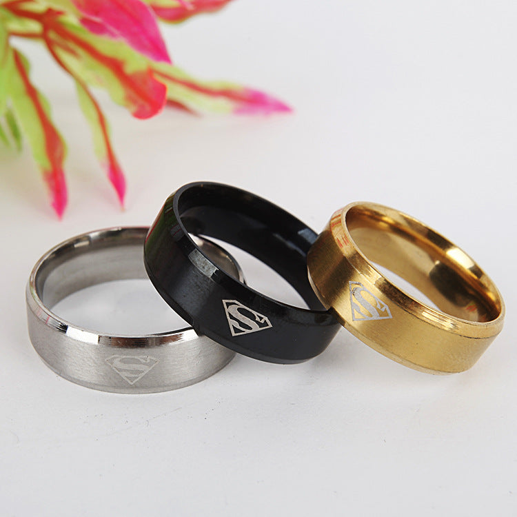 Fashion Stainless Steel Superman Classic Sand Face Rings