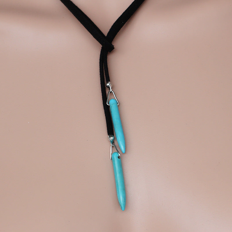 Style Long Veet Strap Natural Stone Turquoise Necklaces