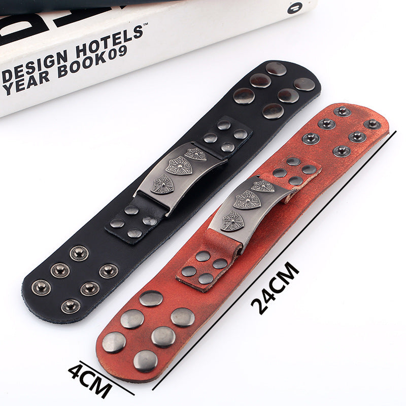 Men's Fashion Retro Real Leather Wide Rub Bracelets