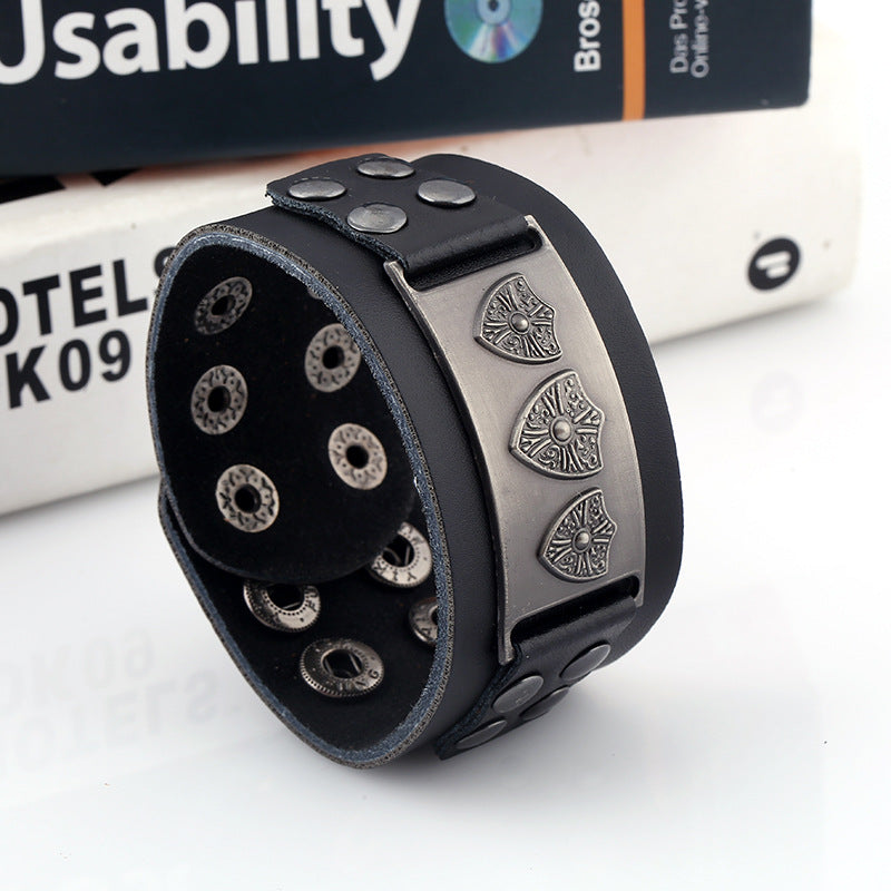 Men's Fashion Retro Real Leather Wide Rub Bracelets