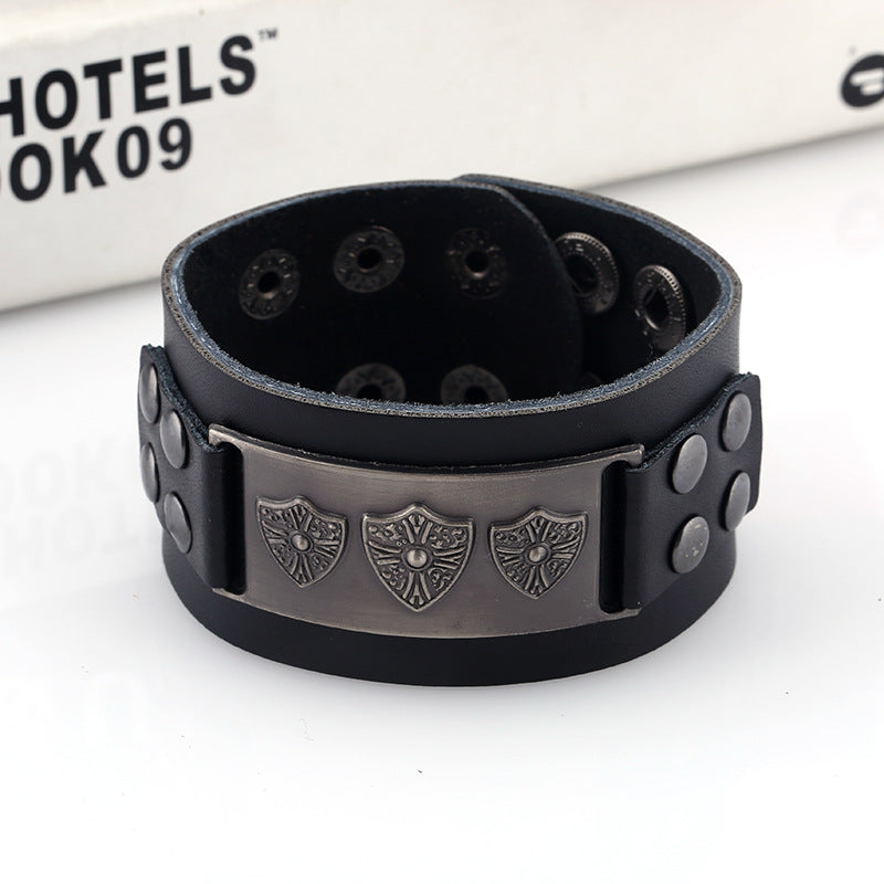 Men's Fashion Retro Real Leather Wide Rub Bracelets