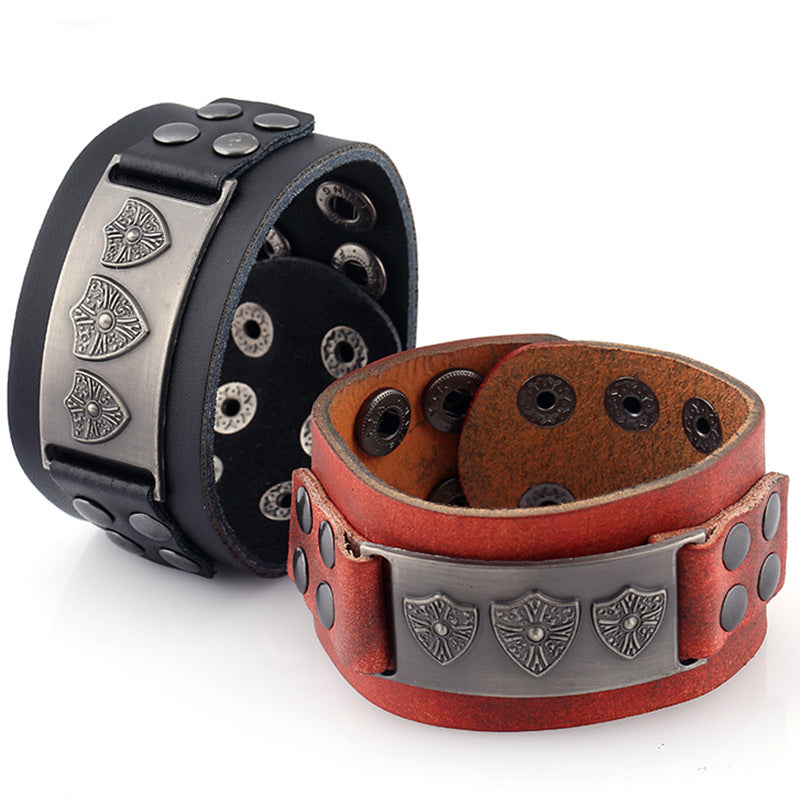 Men's Fashion Retro Real Leather Wide Rub Bracelets