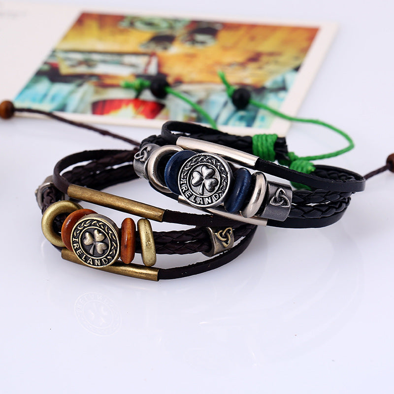 String Beads Authentic Leather Weave Stable Bracelets