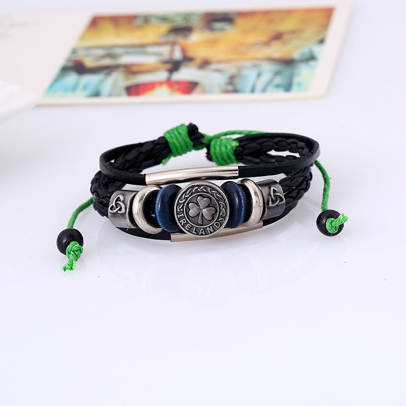 String Beads Authentic Leather Weave Stable Bracelets