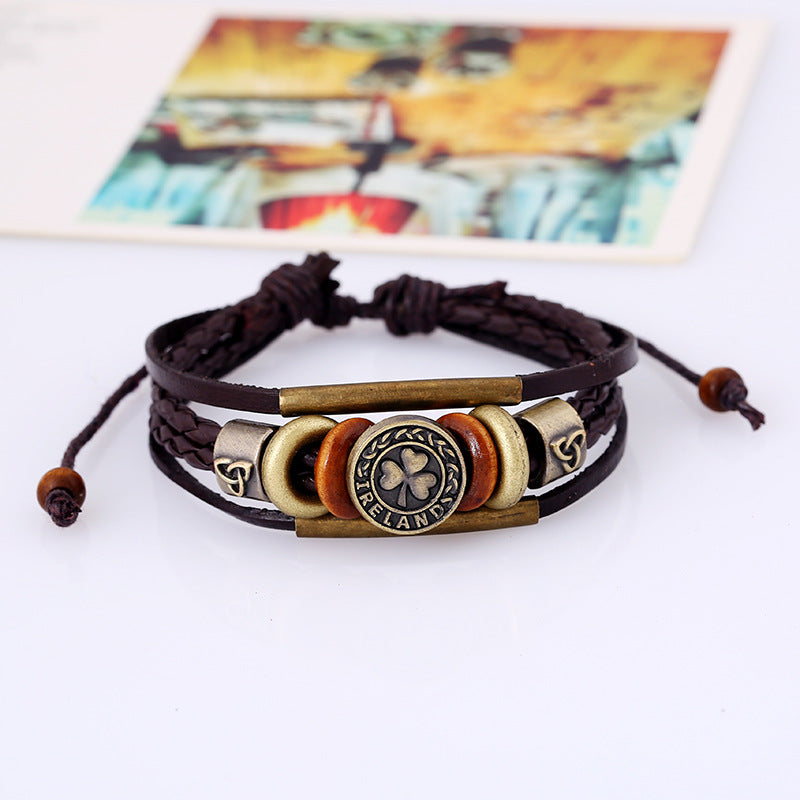 String Beads Authentic Leather Weave Stable Bracelets