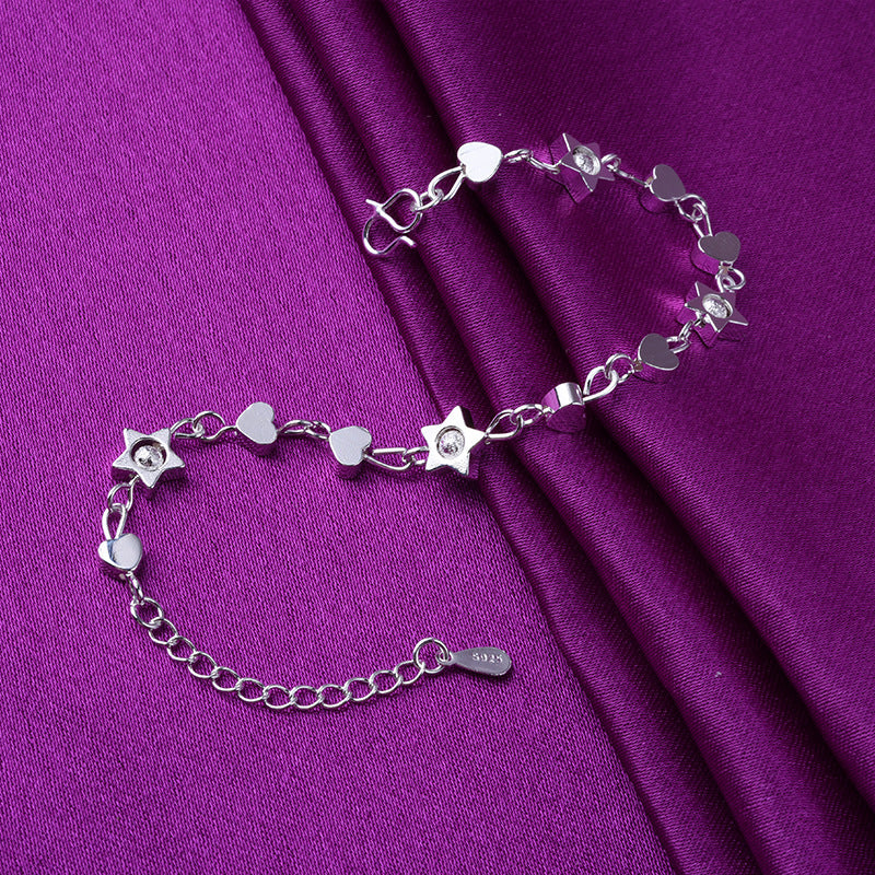 Women's Love Star Small Beads Sier Korean Fashion Five-pointed Bracelet