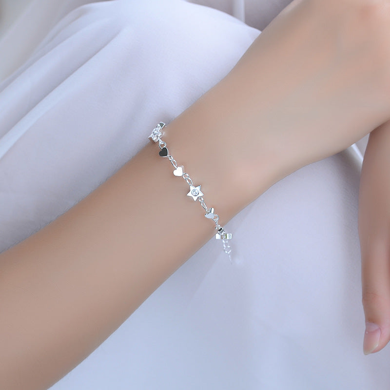 Women's Love Star Small Beads Sier Korean Fashion Five-pointed Bracelet