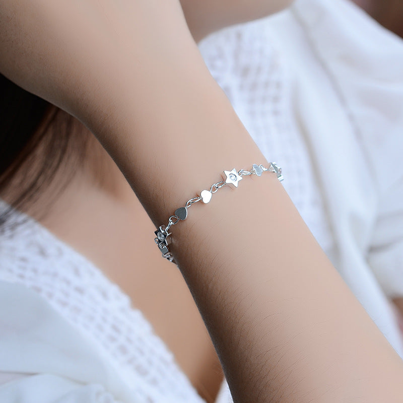 Women's Love Star Small Beads Sier Korean Fashion Five-pointed Bracelet