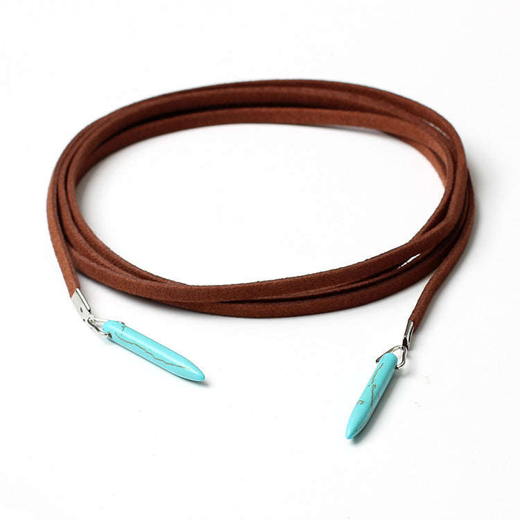 Style Long Veet Strap Natural Stone Turquoise Necklaces