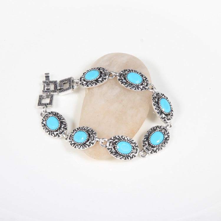 European Retro Natural Sapphire Antique Sier Paint Bracelets