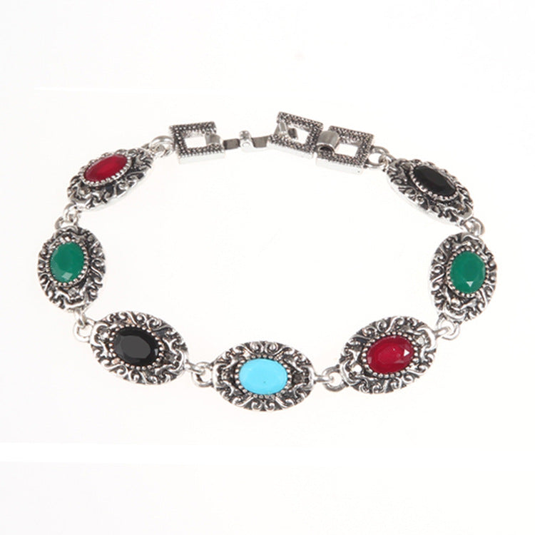 European Retro Natural Sapphire Antique Sier Paint Bracelets
