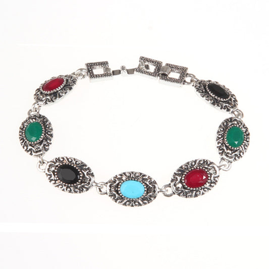 European Retro Natural Sapphire Antique Sier Paint Bracelets