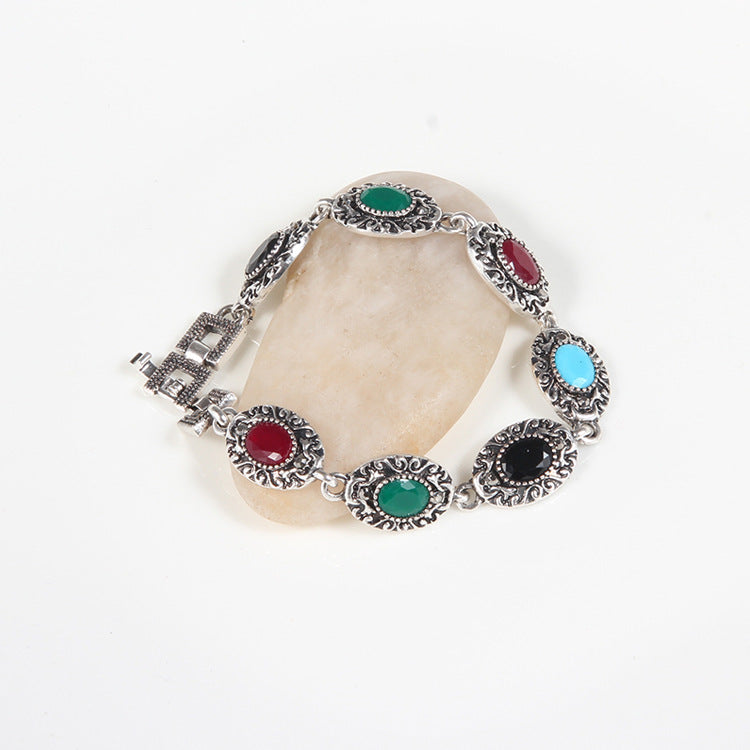 European Retro Natural Sapphire Antique Sier Paint Bracelets