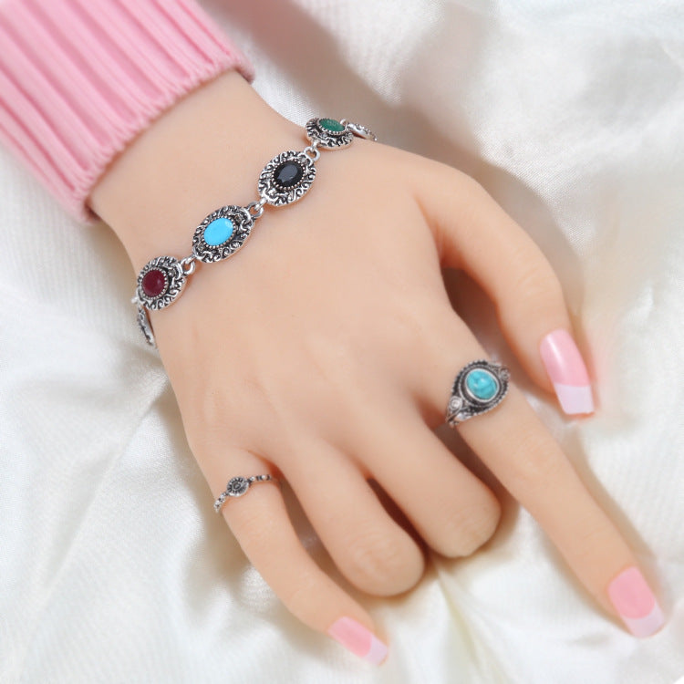 European Retro Natural Sapphire Antique Sier Paint Bracelets