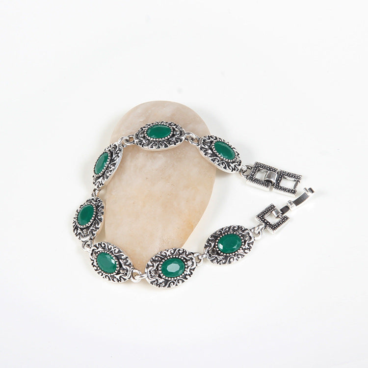 European Retro Natural Sapphire Antique Sier Paint Bracelets