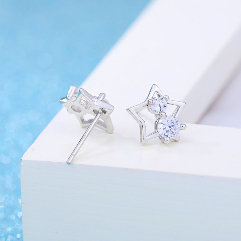 Lucky Five-pointed Star Zircon Rhinestone Sier-plated Earrings