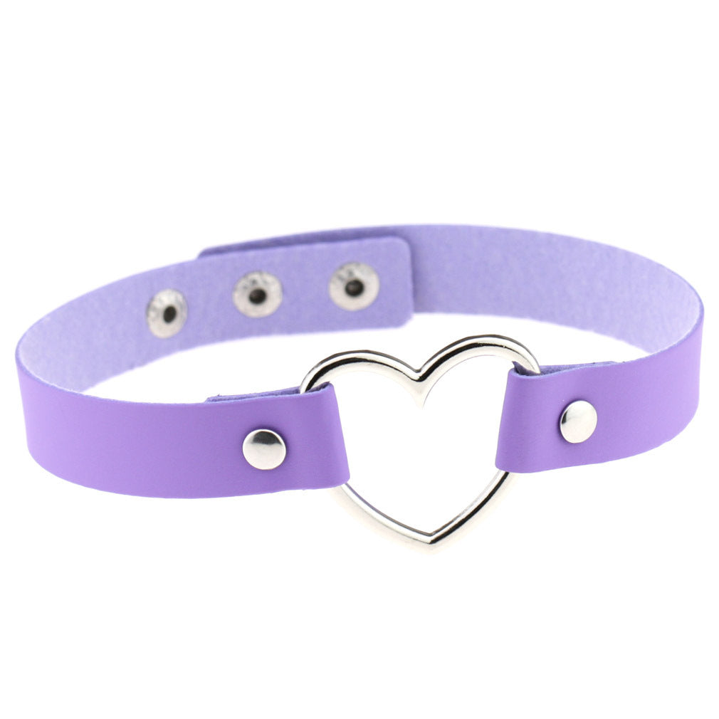 Women's Soft Black Leather Peach Heart-shaped Collar Neck Band Clavicle Necklaces