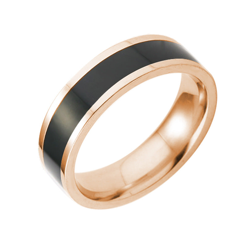 Oil Plating Black White Simple Titanium Rings