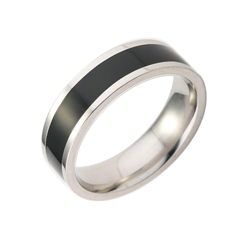 Oil Plating Black White Simple Titanium Rings