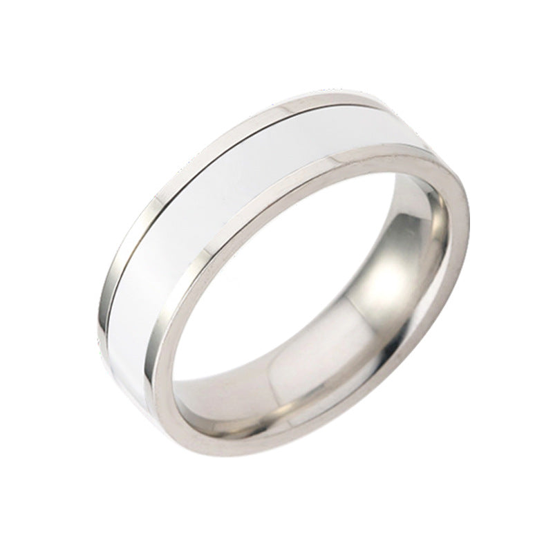 Oil Plating Black White Simple Titanium Rings