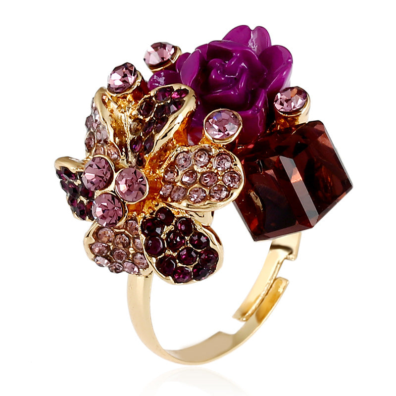 Ornament Colorful Crystal Gemstone Open Personality Fashion Rings