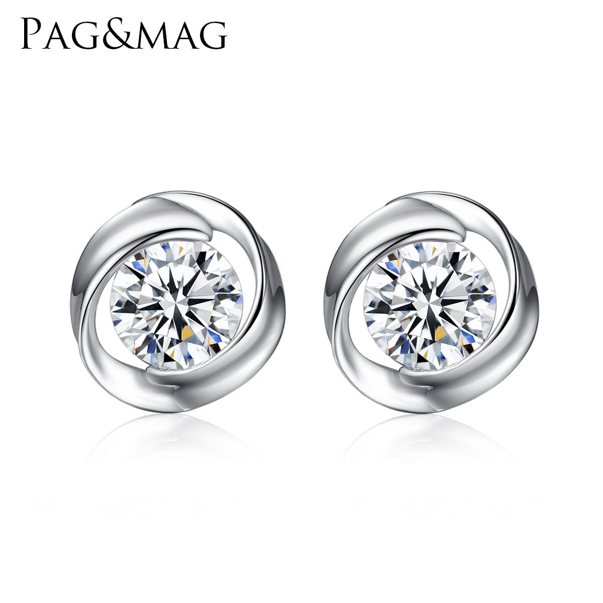 Women's Style Sier Round Zircon Windmill Rotating Stud Earrings