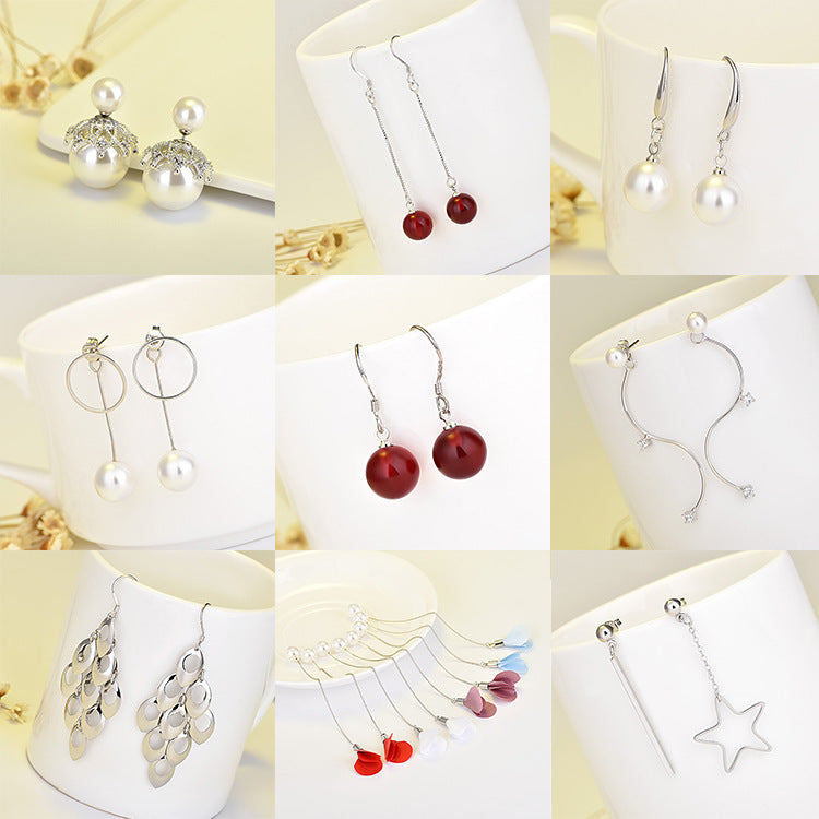 Stars Triangle Round Long Pearl Geometric String Earrings