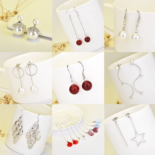 Stars Triangle Round Long Pearl Geometric String Earrings