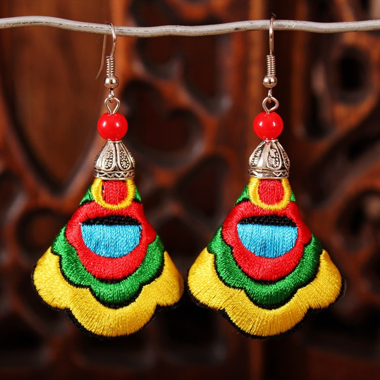 Yunnan National Style Fabric Embroidered Embroidery Earrings