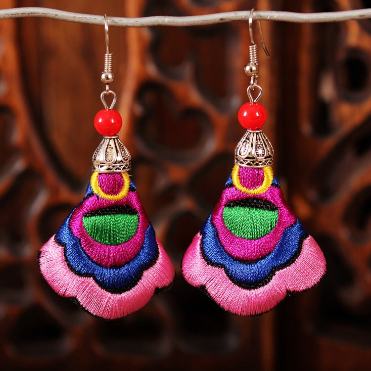 Yunnan National Style Fabric Embroidered Embroidery Earrings