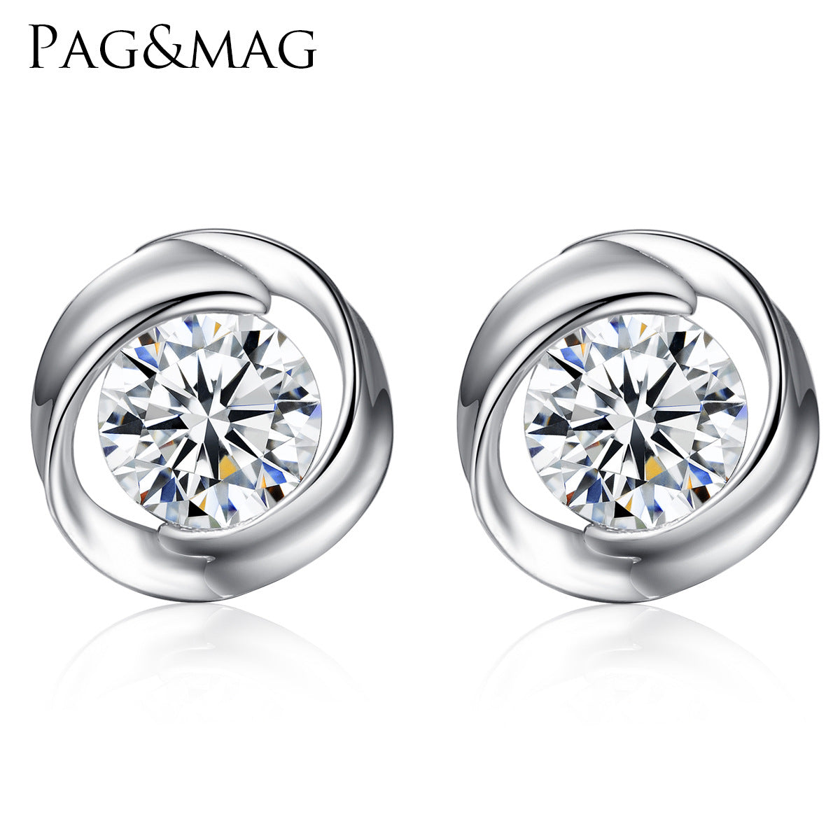 Women's Style Sier Round Zircon Windmill Rotating Stud Earrings