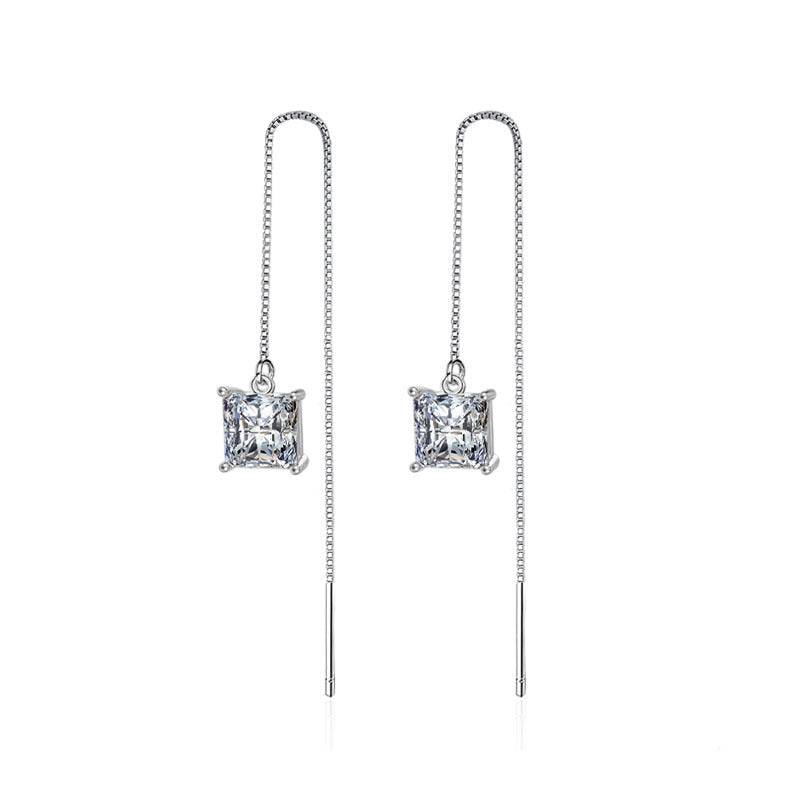 Combination Square Zircon Female Box Chain Wire Copper Earrings