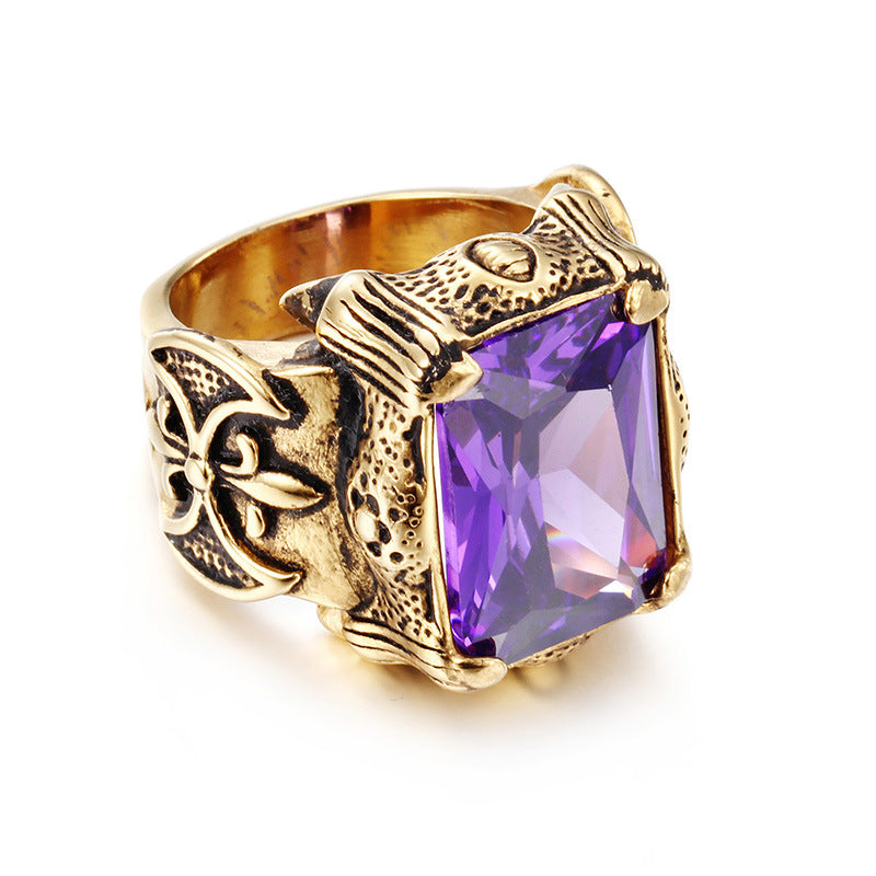 Men's Stainless Steel Hand Retro Punk Brother Ruby Titanium Rings